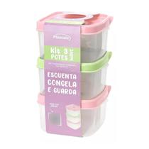 Conjunto 3 Potes Marmita Plástico Com Tampa 0,6l Plasvale Lanche