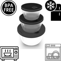 Conjunto 3 Potes para alimentos Freezer Geladeira Microondas Redondo com Tampa e Valvula de Respiro