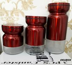 Conjunto 3 Potes Para Mantimentos Vidro e Inox fechamento a vácuo - Vermelho - Mundo rico Conjunto 3 Potes Para Mantimentos Vidro e Inox fechamento a vácuo - Vermelho - Mundo rico