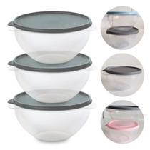 Conjunto 3 Potes Plástico Transparente 1L Redondo Colorido