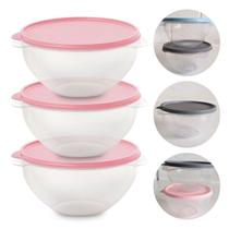 Conjunto 3 Potes Plástico Transparente 1L Redondo Colorido