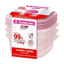 Conjunto 3 Potes Plástico UltraProtect Sanremo 480ml Alimentos Conservação Saúde Vac Freezer Proteção Pode usar Micro-ondas
