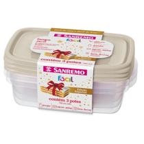 Conjunto 3 Potes Plásticos Sanremo 785ml - Retangular, Hermético, BPA Free, p/ Freezer Micro-ondas Conjunto 3 Potes Plásticos Sanremo 785ml - Retangular, Hermético, BPA Free, p/ Freezer Micro-ondas