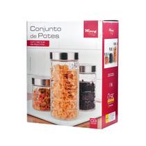 Conjunto 3 Potes Porta Mantimentos de Vidro com Tampa