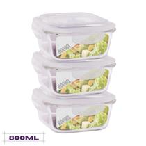 Conjunto 3 Potes Quadrado Grande Mantimentos Vidro 800 ml