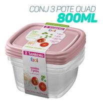 Conjunto 3 Potes Quadrados Com Tampa Hermética 800ml Fácil Sanremo