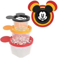 Conjunto 3 Potes Redondo de Plástico com Tampa Mickey Mouse Colorido 130ml/ 240ml/ 430ml