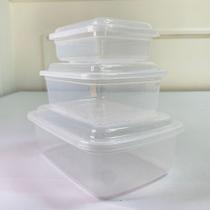 Conjunto 3 potes retangular transparente armazenador de alimentos - Filó Modas
