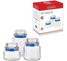 Conjunto 3 Potes Vasilha Com Tampa Vidro Mantimentos Cozinha
