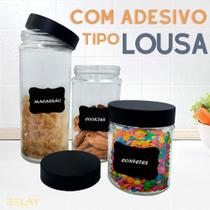 Conjunto 3 Potes Vidro Com Tampa E Adesivo Lousa Para Escrever Decoração Cozinha Pote Para Alimentos Biscoito Doces - Wincy