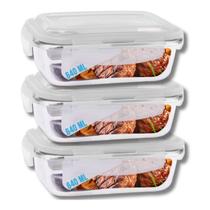 Conjunto 3 Potes Vidro Hermético Marmita Com 4 Travas 640ml