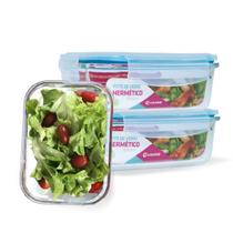 Conjunto 3 Potes Vidro Hermético Marmita Mantimentos 1040ml