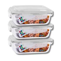 Conjunto 3 Potes Vidro Hermético Marmita Mantimentos 640ml