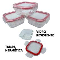 Conjunto 3 Potes Vidro Tampa Hermetica 170Ml Presente