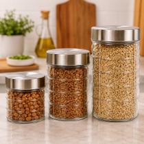 Conjunto 3 Potes Vidro Tampa Inox