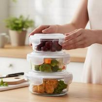 Conjunto 3 Potes Vidro Vasilha Marmita Recipiente Conserva Armazena Guarda Fruta Verdura