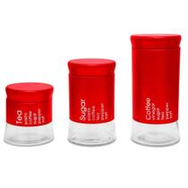 Conjunto 3 Potes Will Inox E Vidro Vermelho - Dolce home