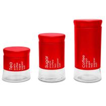 Conjunto 3 Potes Will Inox e Vidro Vermelho - Dolce Home