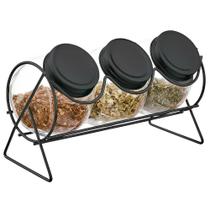 Conjunto 3 Potinhos Temperos, Doces, Condimentos + Suporte Conjunto 3 Potinhos Temperos, Doces, Condimentos + Suporte