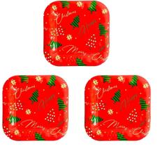 Conjunto 3 Pratos Figuras Natal Plástico Reforçado 17cm - NIPO
