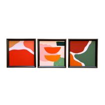 Conjunto 3 Quadros Decorativos Abstrato Terracota 25 x 25 cm - MULTIART