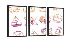 Conjunto 3 Quadros Decorativos Formas Geométricas Coloridas Com Vidro 30x40Cm