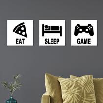 Conjunto 3 Quadros em MDF Eat, Sleep, Game sem Moldura