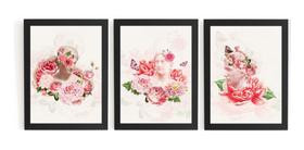 Conjunto 3 Quadros Esculturas Classicas Com Flores Decoração