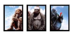 Conjunto 3 Quadros Três Macacos Modernos Sábios Arte Conjunto 3 Quadros Três Macacos Modernos Sábios Arte