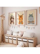 Conjunto 3 Quadros Urso Veado e Hipopótamo Infantil Animal Moderno Conjunto 3 Quadros Urso Veado e Hipopótamo Infantil Animal Moderno