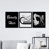 Conjunto 3 Quadros Vazados Beauty Hair 3 com Acrílico