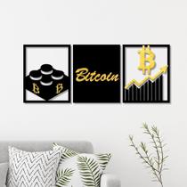 Conjunto 3 Quadros Vazados Bitcoin 2 com Acrílico