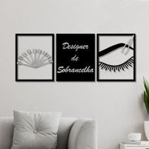 Conjunto 3 Quadros Vazados Designer de Sobrancelha 1 com Acrílico