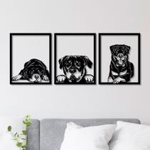 Conjunto 3 Quadros Vazados em MDF Rottweiler com Moldura