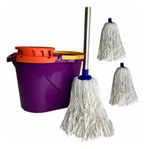 Conjunto 3 Refil Mop Com Cabo 1,48mt+ Balde 14lt Espremedor
