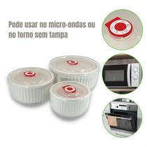 Conjunto 3 Refratarios De Porcelana New Bone Com Tampa De Plastico Siena Branco Ref 8591 Lyor