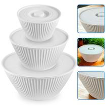 Conjunto 3 Saladeira Tigelas PMG Bacias Multiuso Com Tampa 1L 2L 4,25L