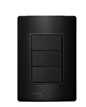 Conjunto 3 Teclas Interruptor Simples Embutir Revitá Soprano Preto Carbono