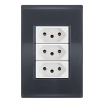 Conjunto 3 Tomadas 10A - Tramontina Liz Grafite / Branco