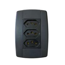 Conjunto 3 Tomadas Preta Monobloco 2P+T 20A 250V 4x2 Ilumi Conjunto 3 Tomadas Preta Monobloco 2P+T 20A 250V 4x2 Ilumi