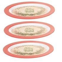 Conjunto 3 Travessas Oval Em Melamina de Natal 35x25cm
