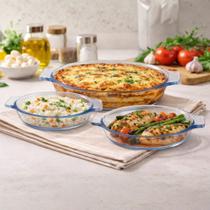 Conjunto 3 Travessas Oval Vidro Borossilicato Prime com Alças 780ml, 640ml e 380ml Forno e Micro-ondas