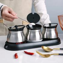 Conjunto 3 Unidades Porta Condimentos de Vidro 250ml - Inox TOP RIO
