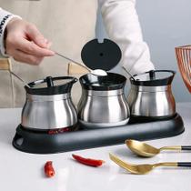 Conjunto 3 Unidades Porta Condimentos De Vidro 250Ml - Inox