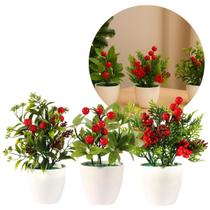 Conjunto 3 Vasos Decorativos Natalinos Folhagens, Pinhas e Berries 23cm Vaso Branco com Pick Natalino Conjunto 3 Vasos Decorativos Natalinos Folhagens, Pinhas e Berries 23cm Vaso Branco com Pick Natalino