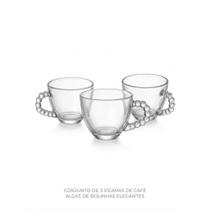 Conjunto 3 Xicaras de Café de Vidro 200ml Alça Bolinha Dumiat