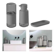 Conjunto 3pçs Banheiro Porta Escova Sabonete Líquido Bandeja