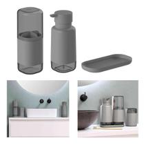 Conjunto 3Pçs Banheiro Porta Escova Sabonete Líquido Bandeja