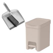 Conjunto 3pçs Limpeza Doméstica Kit Lixeira Com Tampa 6L Trium+ Pá de Recolher Lixo+ Escova Vassoura Manual Para Piso-OU