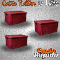 Conjunto 3X Caixa Organizadora Rattan 17 Litros Grande Com Tampa Kit 3X Organizador Cozinha Sala Quarto Banheiro Jardim Limpeza Decoração